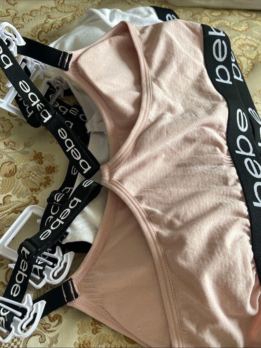 bebe Pack of 3 Logo Strap Bralettes - Black, White, Dusty Pink - Picture 3 of 5